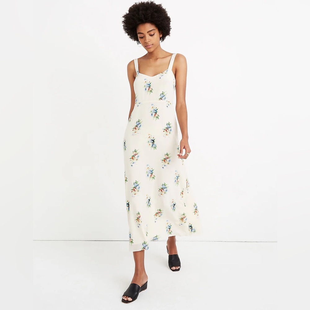 Madewell silk ivory floral midi dress. Size 8.